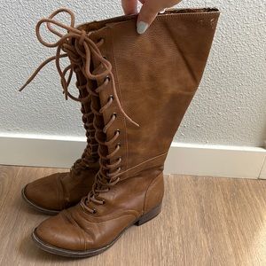 Tall lace up brown boots